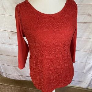 2 / $25 LOFT Burnt Orange Lacy Shirt